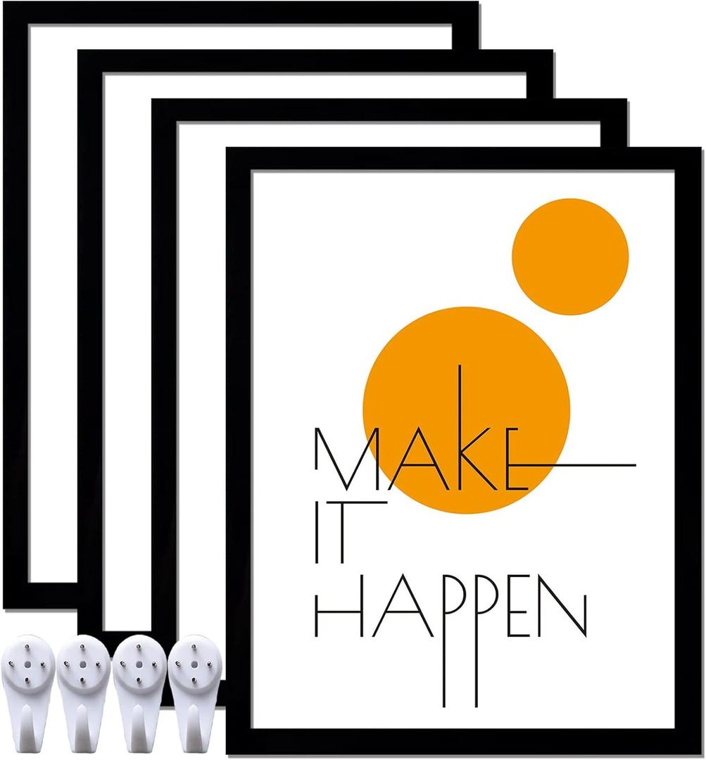 14x18 Picture Frame Set of 4, Black 14 x 18 Frame High Transparent Wall Gallery Poster Canvas Photo Frames for 14 by 18 inches