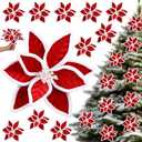 Outus 12 Pcs 9" Large Christmas Poinsettia Picks Glitter Red and White Poinsettia Artificial Flower with Stems Xmas Tree Wreath DIY Floral Ornaments for Holiday Party Vintage Rustic Home Decor