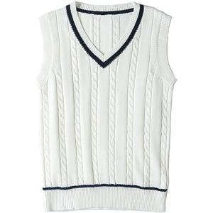 Women's Stripe Sweater Vest Classic V Neck Cable Knit Vest Sleeveless Pullover Ribbed Tank Tops (White, Small)