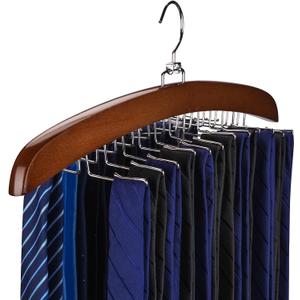 Tie Rack Tie Hanger 24 Hooks Wooden, Tank Top Hanger,Belt Organizer for Closet,with Upgraded 360Rotating, Belts Scarves Accessories for Bras,Tank Tops,Camisoles (Walnut)