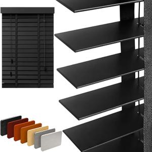 2" Slats Wood Blinds for Indoor Windows: Solid Wooden Blackout Blinds & Shades,Black Out Privacy Horizontal Blinds for Home Bedroom Bathroom Living Room Windows and Doors 22.5" WX48 H Black