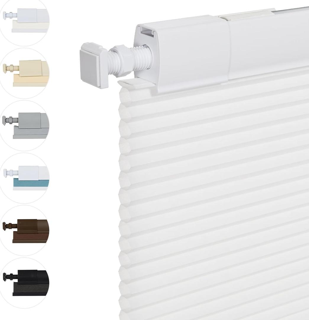 Persilux Custom Size No Drill No Tools Cordless Cellular Blinds & Shades for Window Shades Light Filtering Window Blinds Bottom UP UV Protection 1" Cell Honeycomb Blinds for Home Easy to Install White
