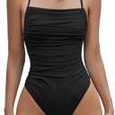 ESONLAR Women's Sexy One Piece Swimsuit Criss Cross Strap Backless Ruched Bathing Suits S