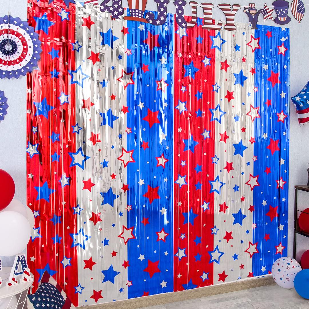 LOLStar 4th of July Decorations, 5 Pack Star Tinsel Foil Fringe Curtains