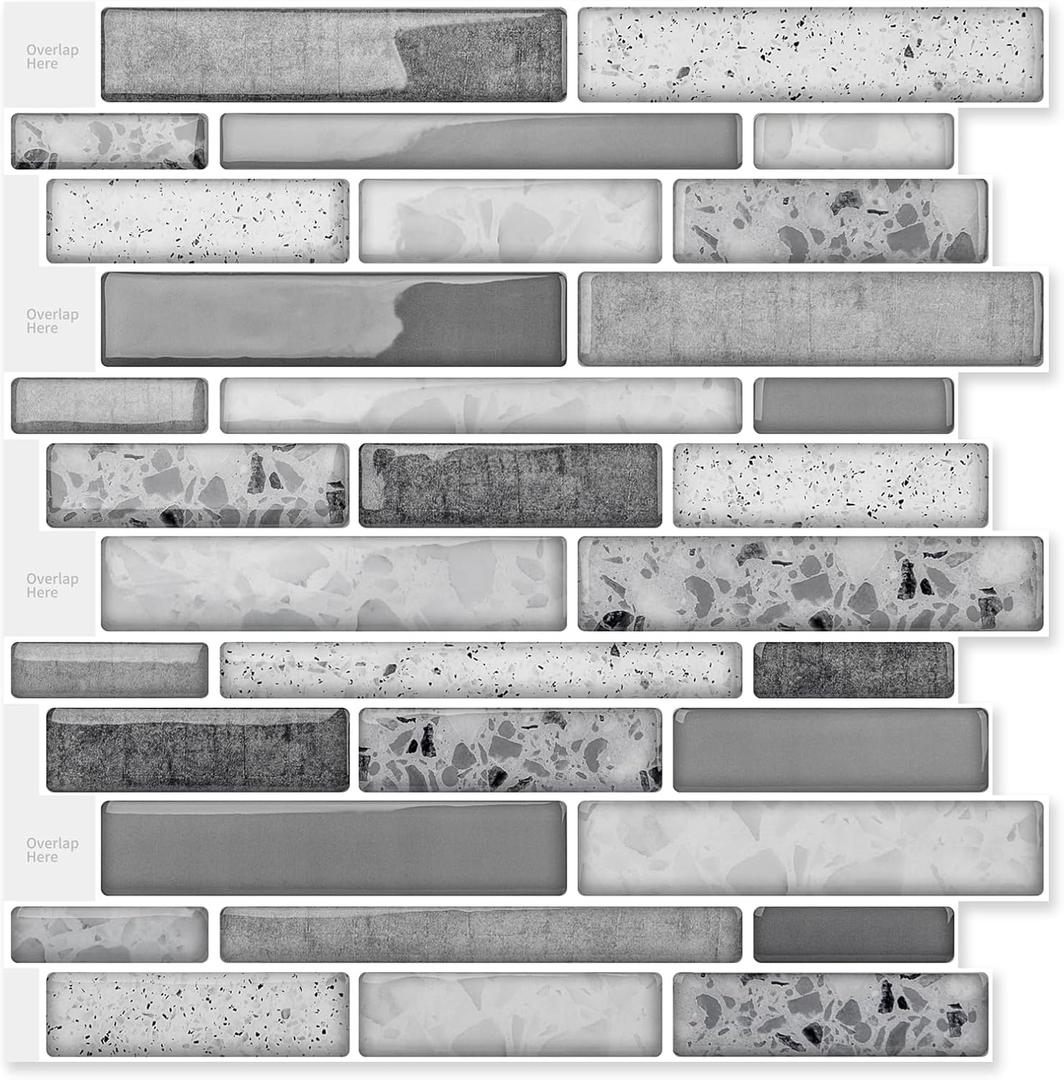 Art3d 10 Sheets Peel and Stick Brick Kitchen Backsplash Self-Adhesive Wall Tile Stone Design, Grey Marble, 12 x 12