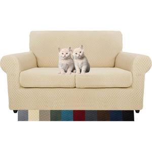 MAXIJIN 3 Piece Jacquard Couch Covers for 2 Cushion Couch Stretch Non Slip Love Seat Couch Cover for Dogs Pet Friendly Elastic Furniture Protector Loveseat Slipcovers (Loveseat, Light Beige)