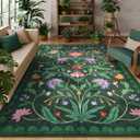 Lahome Boho Floral Washable Green 8x10 Area Rugs for Living Room, Vintage Non Slip Rugs for Bedroom, Ultra-Thin Indoor Throw Dining Room Carpet for Under Table Home Office(Forest Green,8x10)