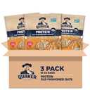 Quaker Protein Old Fashioned Rolled Oats, 10g Protein per Serving, Whole Grains, No Preservatives, No Artificial Flavors, 16 oz Bag (Pack of 3) (EXP 03/30/26)