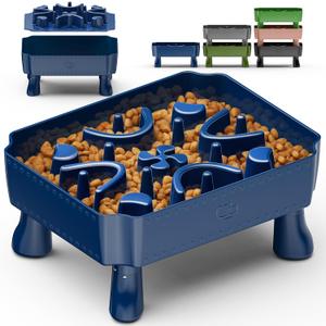 UPSKY Slow Feeder Dog Bowl, 2-in-1 Raised Dog Bowl with Anti-Choking Maze Puzzle, 2-6 Cups Pet Food for Small & Medium Breeds, Interactive Pet Feeder to Slow Eating, Reduce Boredom Blue
