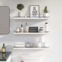 WOPITUES Floating Shelves 24 inch with Gold Metal Guardrail, Shelves for Wall Decor Set of 3, Wall Shelves for Bedroom, Bathroom, Kitchen, Living Room, Plants, Picture Frames, Art- Black and White, 23.6 inch