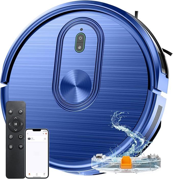 Robot Vacuum and Mop Combo, 2 in 1 Mopping Robotic Vacuum with Schedule, App/Bluetooth/Voice, 3200Pa Max Suction, Self-Charging Robot Vacuum Cleaner, Slim, Ideal for Pet Hair, Hard Floor, Carpet