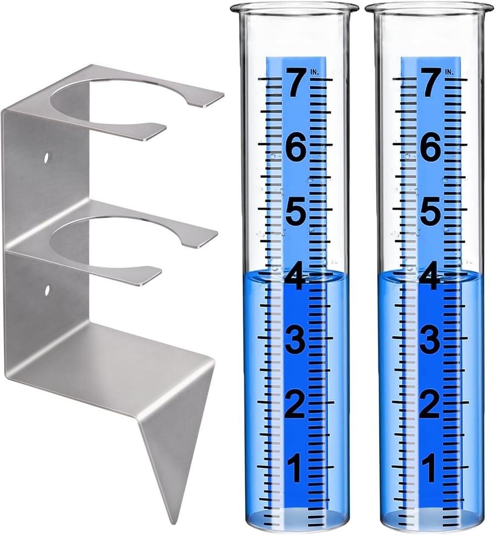 Rain Gauge,Rain Gauges Outdoors Best Rated with Stainless Steel Mounting Rack Holder,Freeze Proof Plastic Replacement Tube,Large Numbers,Rain Measure Gauge for Yard Garden Fence Lawn Patio Farm (7")