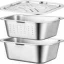 FOLAI 3-Piece Set 304 Stainless Steel Microporous Kitchen Strainer with 5-in-1 Grater for Draining Pasta, Fruit, Rice and Vegetables, Healthy & High Gloss Polish, Dishwasher Safe