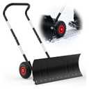 Snow Shovel Pusher for Driveway,Heavy Duty Steel Snow Shovel with Wheels,29 in Angled Blade Efficient Snow Removal,3 Level Adjustable Height Handle,Snow Plow with Safety Reflective Tape
