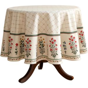 ISAENNE Designer Vintage Linen Floral Small Round Tablecloth,Fall Colorful Modern Table Cloth,Anti-Wrinkle Decor Tablecloths for Dining Thanksgiving Kitchen Christmas,Diameter 55"-Bertina E