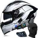 Bluetooth Modular Motorcycle Helmets, DOT Approved Flip Up Full Face Motorcycle Dual Visor Helmet, with Dual Speakers and Microphone, for Adults Men and Women M