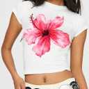 WDIRARA Women's Floral Graphic T-Shirts Crew Neck Short Sleeve Tee Going Out Tops (XL)