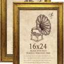 16x24 Picture Frame with Real Glass set of 2, Vintage Frames - Antique Style Frames for Wall - Ornate Frame for Rustic Gold Office or Home Decor Display Family Friends Wedding Gift, 16x24in