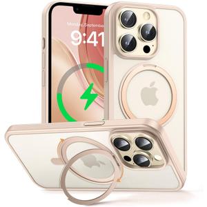 MAGIC JOHN 360 Rotatable Magnetic Invisible Stand for iPhone 14 Pro Case [Anti-Slip Grip] [Compatible with MagSafe] 16FT Shockproof for iPhone 14 Pro Case with Kickstand, Rose Gold