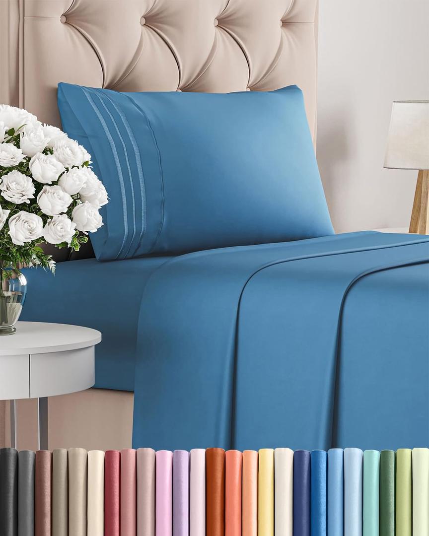 Twin XL Size 3 Piece Sheet Set - Comfy Breathable & Cooling Bed Sheets Set - Hotel Luxury Bedding for Women, Men, Kids, Teens, Boys & Girls - Deep Pockets, Soft, Wrinkle Free - Oeko-Tex - Denim Blue