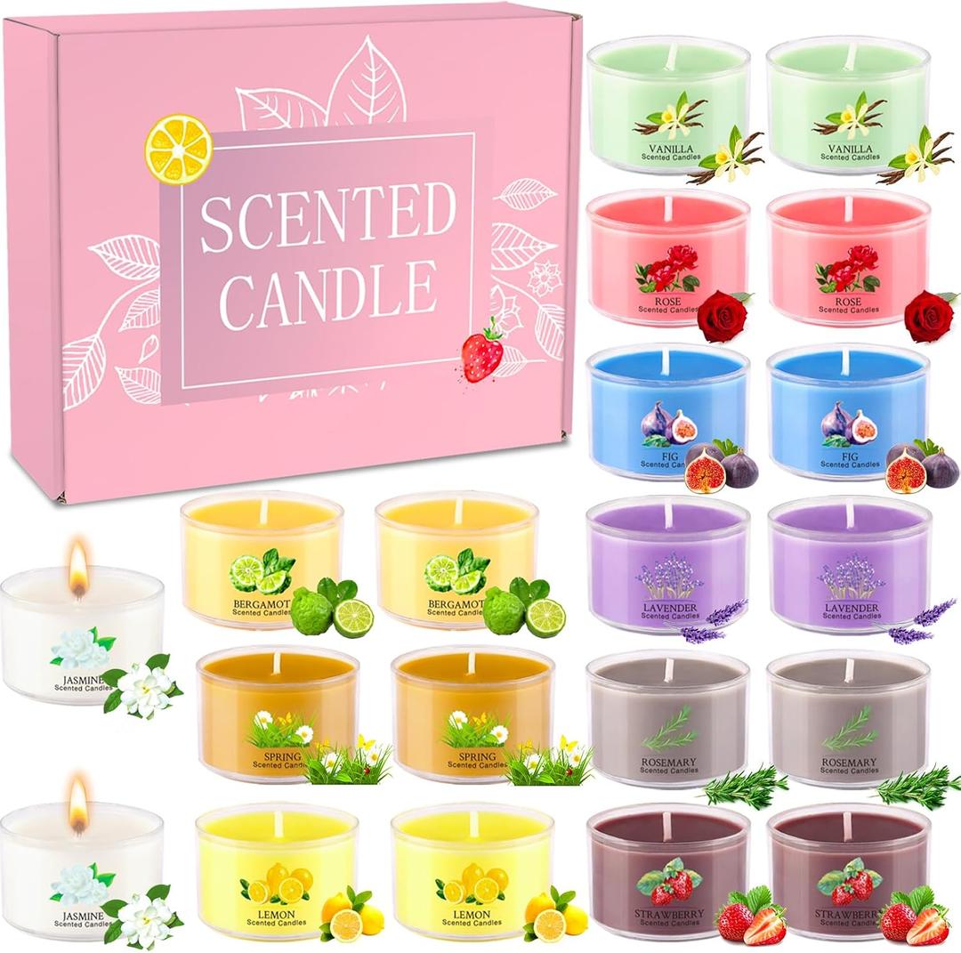 20 Pack Scented Candles, 1.6oz Mini Jar Holiday Gift Set with 10 Fragrances & Colors, Natural Soy Wax Aromatherapy Candles for Valentine's Day, Home, Party Decor, Candle Gifts for Women, Her, Mom (Multi-pink)