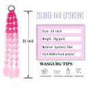 Colored Hair Extensions 24 Inch Lightweight Bubble Ponytail Extensions with Hair Tie 1pcs Colorful Hair Extensions for Women Crazy Hair Day Accessories Festival Party Rave (Red to Pink)