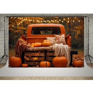 Kate 7x5ft Autumn Photography Backdrops Vintage Orange Truck with Pumpkins Fall Scene Photo Background Thanksgiving Harvest Decor Backdrops Video