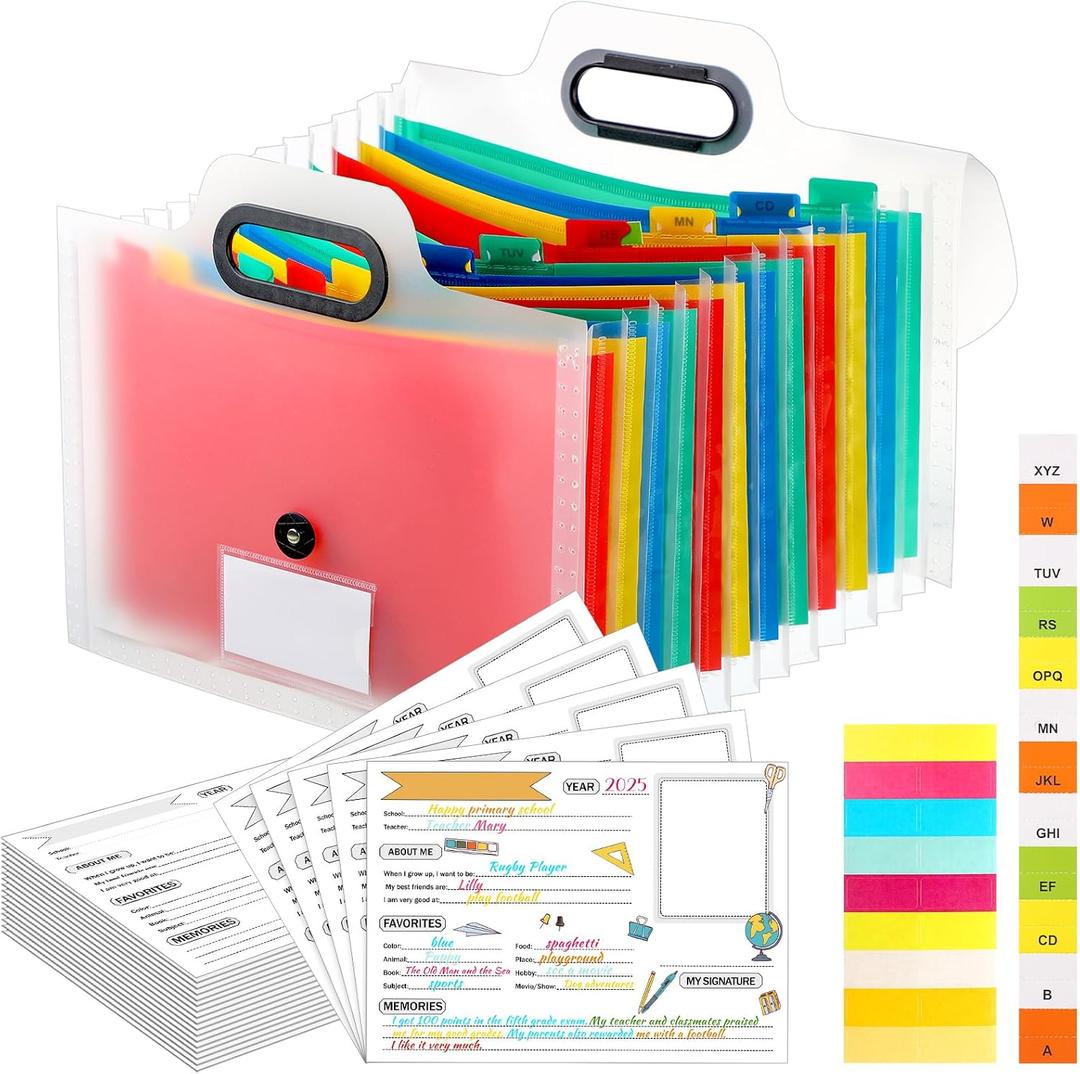 Motipuns School Memory Box K-12 Memory Book Photo Album for Kids, School Years Keepsake Scrapbook from Preschool Through 12th Grade with 13 Pocket for Storage Pictures File Keeper(1 Pc,White)