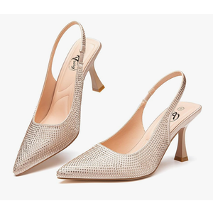Trary Slingback Heels for Women - Pointed Toe Pumps, Comfortable & Stylish for Parties & Work - 3.2inch High Heels, Rhinestone & Glitter Dressy Shoes,10