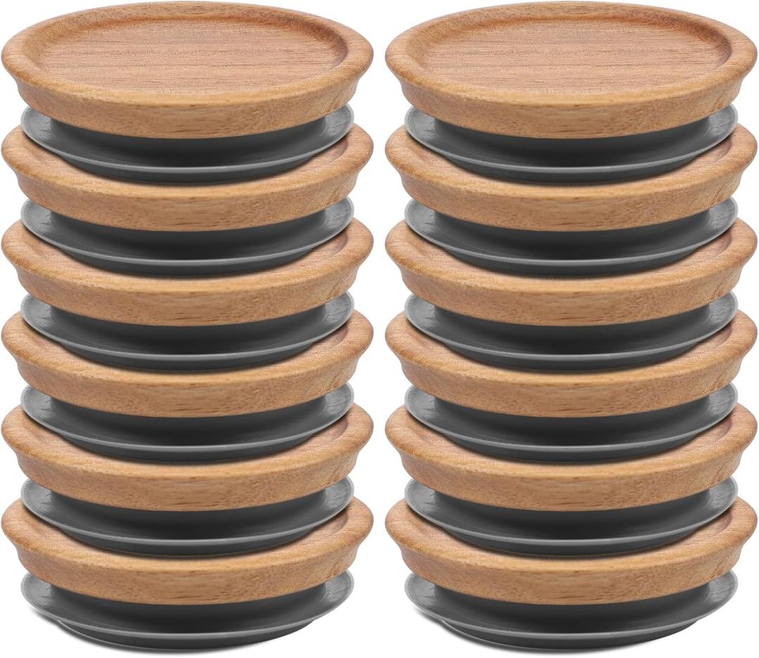 12Pcs Wooden Storage Lids Set Airtight Acacia Wood Canning Jar Lids with Silicone Sealing Rings Reusable Canning Covers for Mugs and Jars