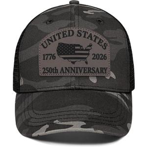 USA 250th Anniversary Hat 1776-2026, Adjustable Patriotic Trucker Hat Retro Patriotic Baseball Cap for Men Women (Brown)