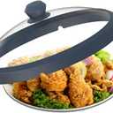 Microwave Glass Cover Splatter Guard Lid with Anti-scald Silicone Handles and Vented Edge for Food Pot Plate Cover 10.5 inch Blue