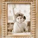 Large Rectangular Natural Wood Picture Frame With Decorative Beads- Perfect for 5x7 Single Photos - Farmhouse Gift Idea for Family and Friends