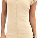 Saodimallsu Womens Button Down Mini Dress Summer Sleeveless Bodycon Casual Knit Short Cardigan Sweater Dresses (Beige, S)