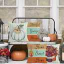 Fall Pillow Covers 18 x 18 Inch Set of 4 Thankful Grateful Blessed Harvest Floral Decorations Double-Sided Print Cushion Cases for Home Dcor (Orange and Blue)