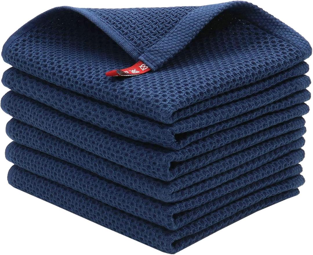 Mia'sDream Natural Cotton Dish Towels, Tidy Dish Cloths Rags, Waffle Weave Kitchen Towels, Soft and Absorbent Hand Towel Washcloths, 12inchx12inch 6 Pack (12inch x 12inch, Navy Blue)