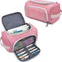 XQXA Extra Large Capacity Pencil Case Organizer, Multifunctional Pencil Pouch with Compartmens, Travel Simple Stationery Bag, Nylon Pencil Bag for Adults (Pink)