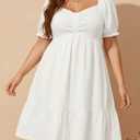 Talisea Women's Plus Size Summer Dress - Sweetheart Neck Puff Sleeve Casual Sundress Graduation Teen Babydoll Short Dresses (White)