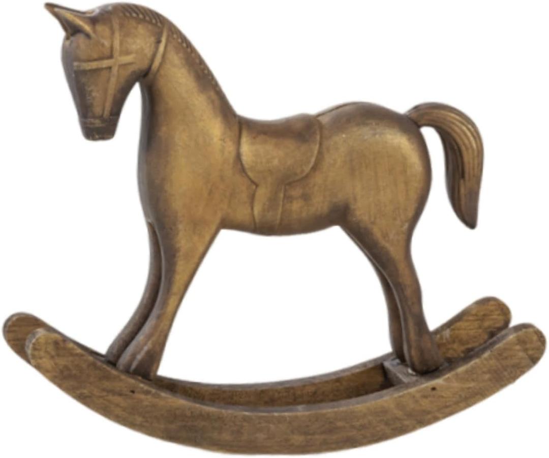 Fenteer Wooden Rocking Horse Statue, Vintage Horse Sculpture Desktop Ornament, Versatile Decorative Figurine for Home Cabinet Table Centerpiece Shelf, Style A Bronze