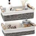Storage Basket Wicker Baskets for Organizing Storage Bins for Countertop Toilet Paper Storage Basket for Toilet Tank Top (Set of 2,Grey)