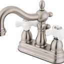 Kingston Brass KB1608PX Heritage 4-Inch Centerset Lavatory Faucet with Porcelain Cross Handle, Brushed Nickel