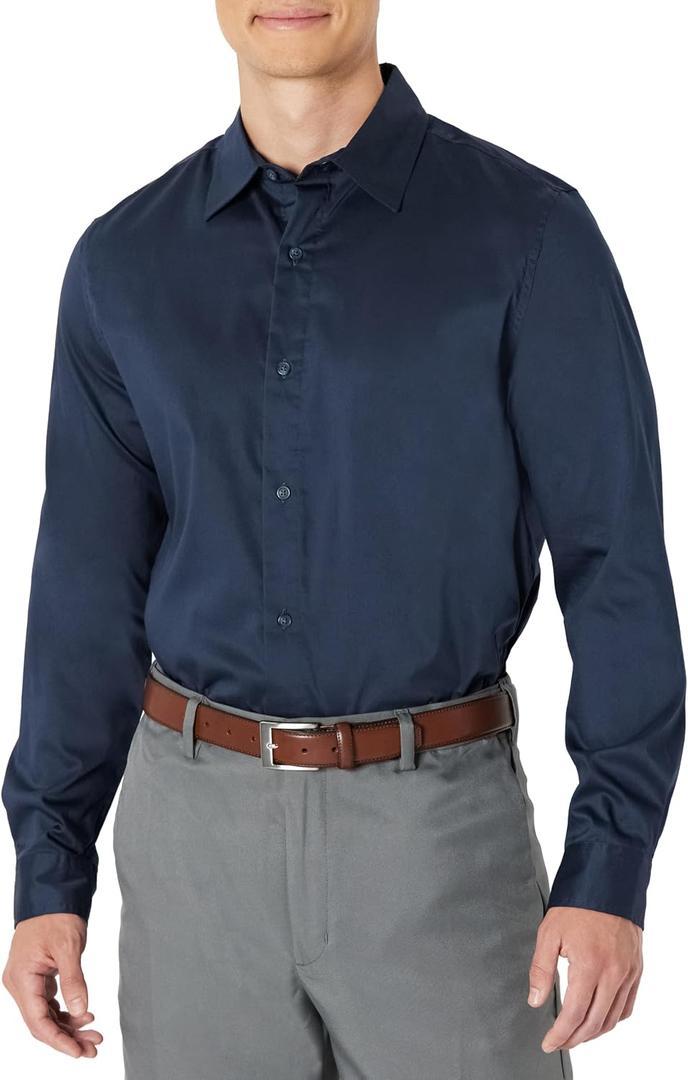 Amazon Essentials Men's Regular Fit Long Sleeve Wrinkle Resistant Stretch Dress Shirt XL