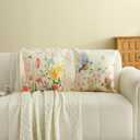 Spring Pillow Covers 18x18 Inch Set of 2 Summer Floral Flower Bird Butterfly Outdoor Throw Cushion Case Decorations for Home Porch Sofa Couch