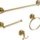 4 Piece Antique Brass Gold Bathroom Accessories Set - 24 Towel Holder, Antique Bar Brass Bath Accessories - Wall Mounted Bathroom Hardware Accessory Set (4 Pack Single)