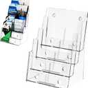 Argvey Acrylic Brochure Holder 8.5 x 11 inches, 4 Tier Clear Brochure Display Stand with Removable Divider for Trifold 4 Inches Wide Pamphlet, Plastic Flyer Holder for Magazine, Literature, Booklet