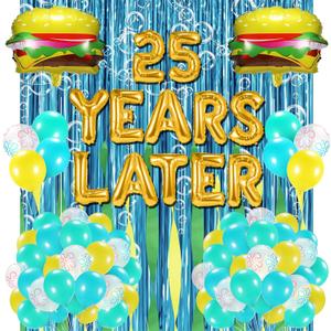 Sponge 25th Birthday Decorations, 25 Years Later letter Balloons Set for Ocean Theme Party,Birthday Decor,Mermaid,Baby Shark,with Hamburger Balloons,Blue Backdrop Bubble Garland and Crepe Paper