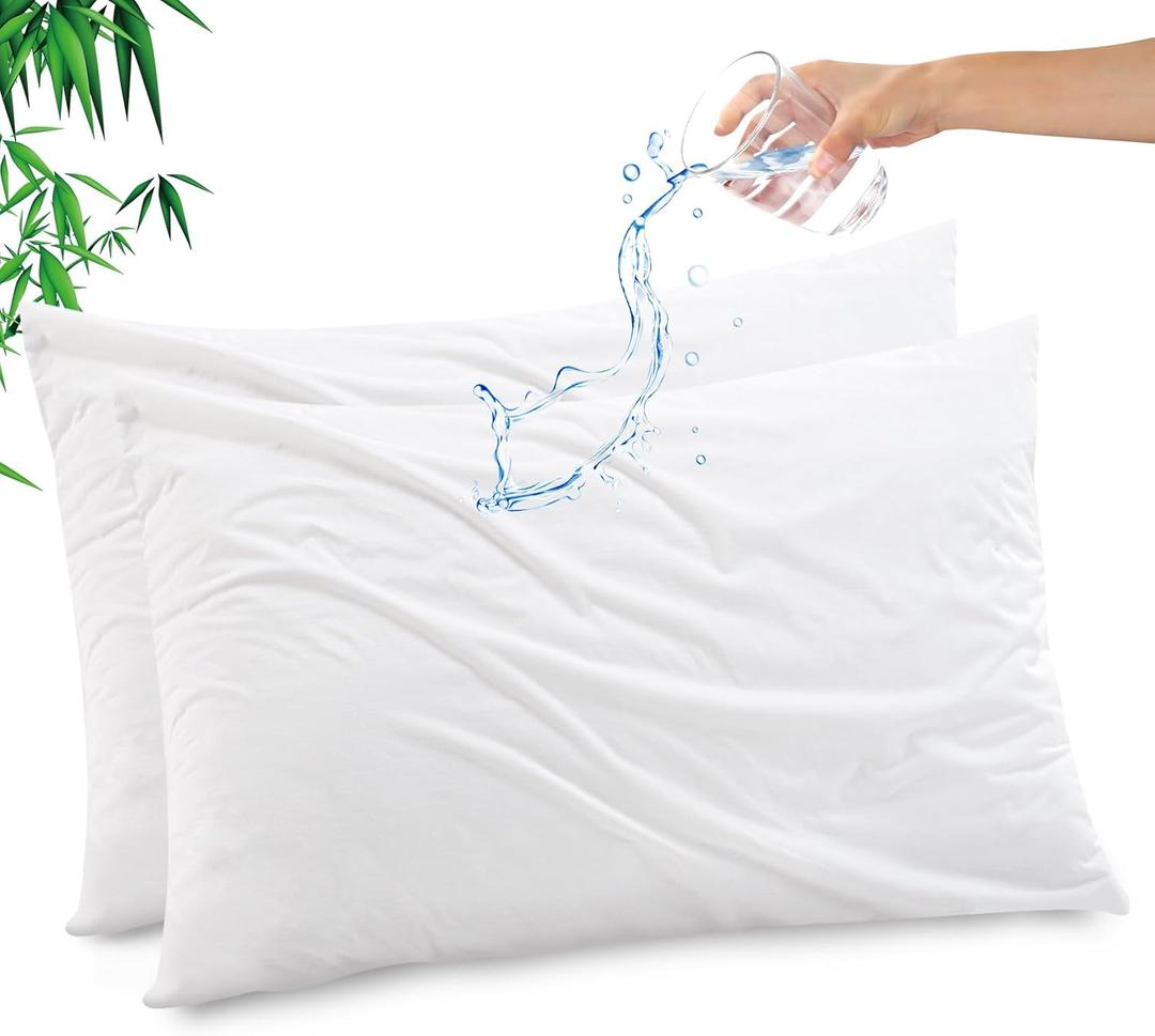 Gogreen Bamboo Rayon Waterproof Pillow Protector, Breathable Pillow Cover, Cooling Pillow Case Protector with Zipper, Super Soft Pillow Case Cover with Zipper (2 Packs, Queen 20"x30", White)