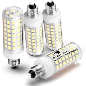 ALIDE E11 Led Bulbs Dimmable Daylight,JDE11 120V 50W Halogen Candelabra Bulbs Equivalent,T3 T4 Mini Base JD E11 Bulb, 6000K Bright White 5W E11 for Chandeliers, Ceiling Fan, Table Lamps,4Pack (E11 50W, 6000k Daylight White)