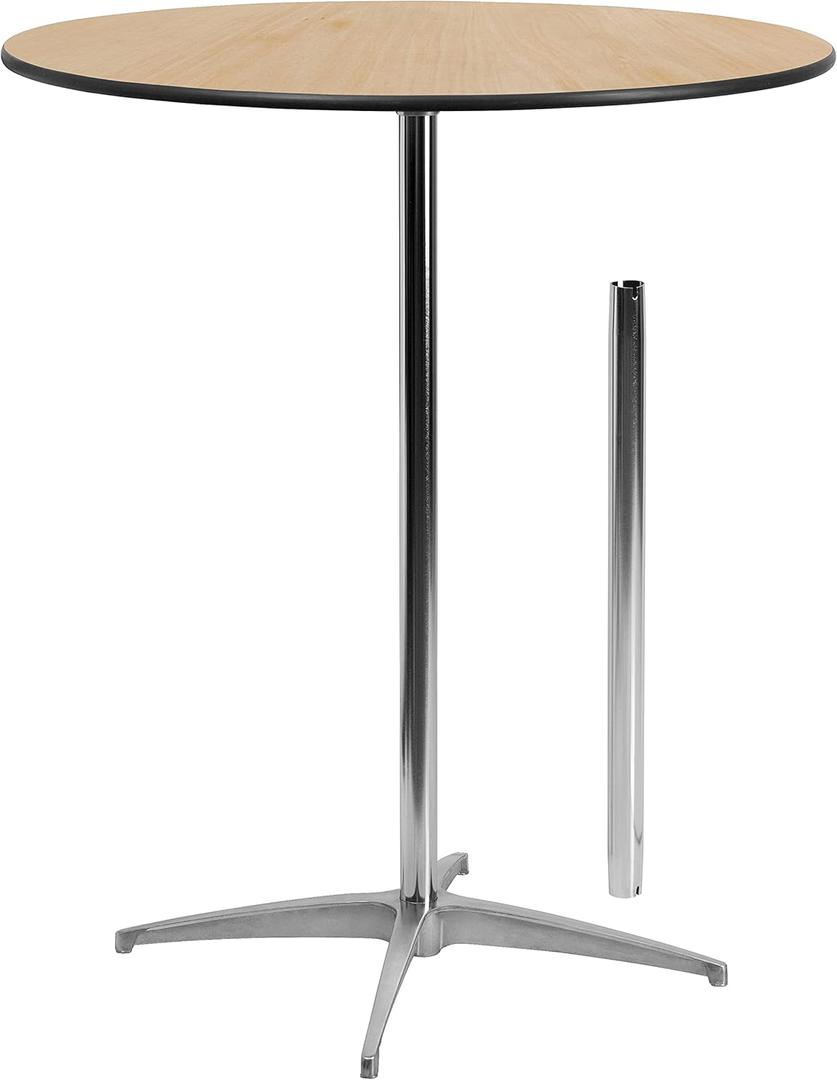Flash Furniture Lars 36'' Round Wood Cocktail Table with 30'' and 42'' Columns, Adjustable Wood Bar Height Table for Events or Home Use, Natural (36 in.)