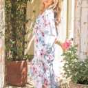 Sunny Spirit Women's Floral Boho Midi Dress 2025 Spring Fall Long Sleeve V Neck Chiffon A-Line Flowy Party Dresses (L)